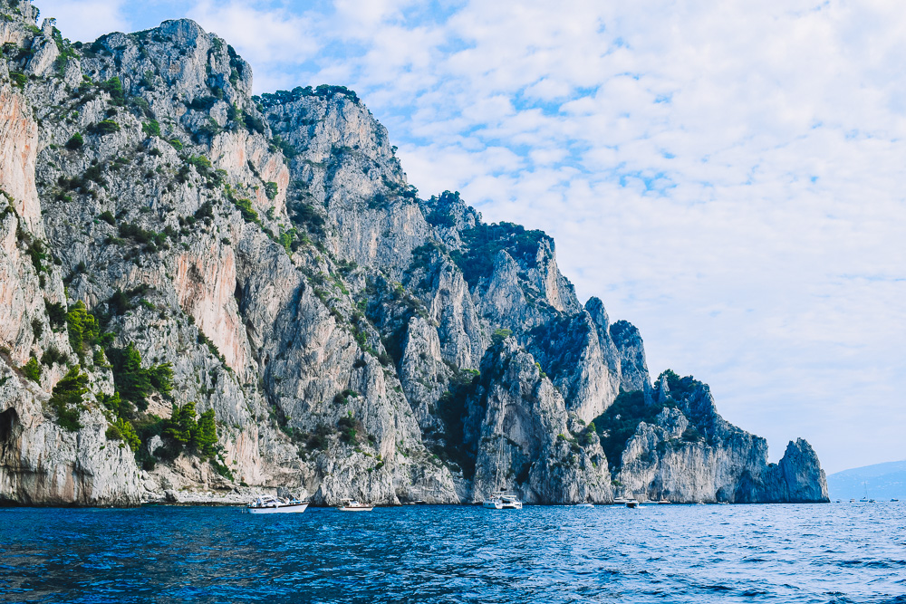 The distinctive cliffs and coastline of Capri, Italy