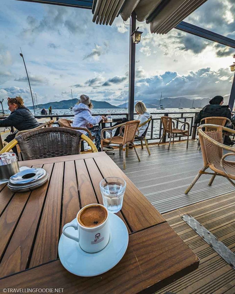 Seaside view at Saman Iskelesi Cafe in Marmaris, Turkey