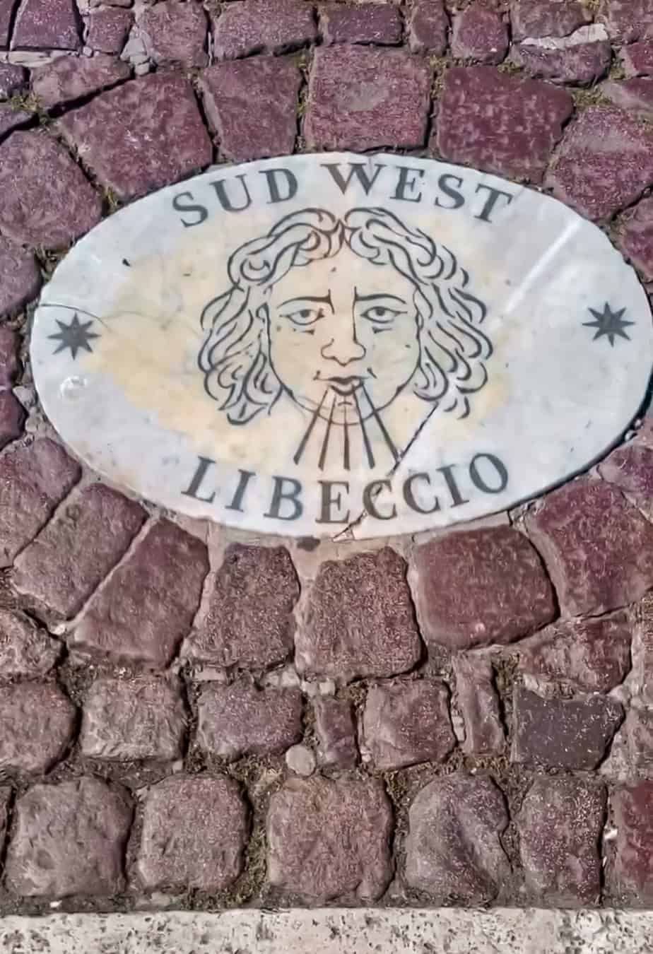 Libeccio, South Western wind compass in Piazza San Pietro