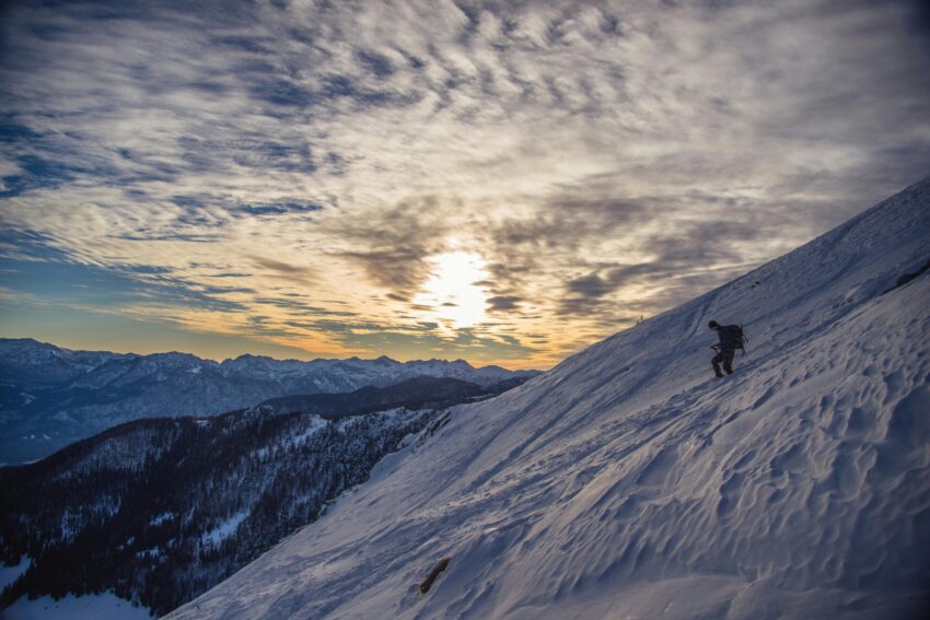 A person on a snow-covered mountain