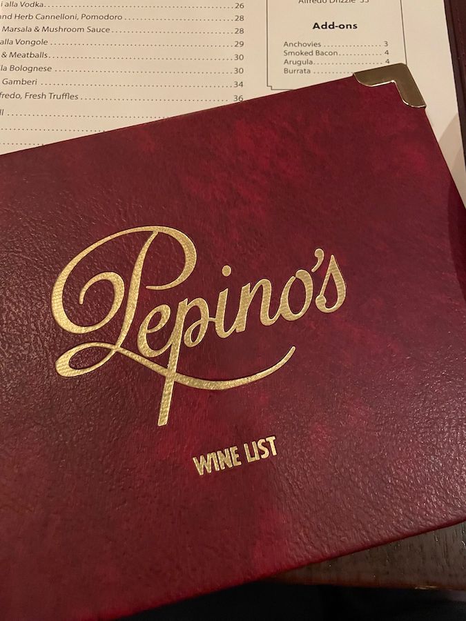 Menu at Pepino's Spaghetti House