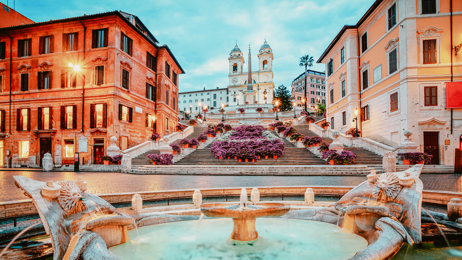 A serene view of the Spanish Steps in Rome early in the morning.