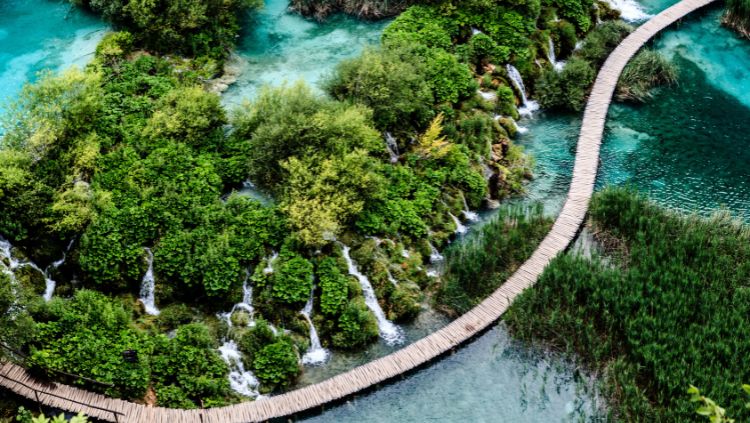 Aerial view of Plitvice Lakes