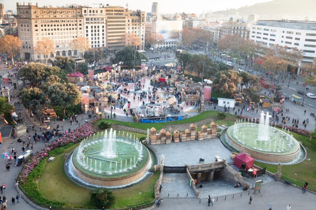 crowds gathered in the city center