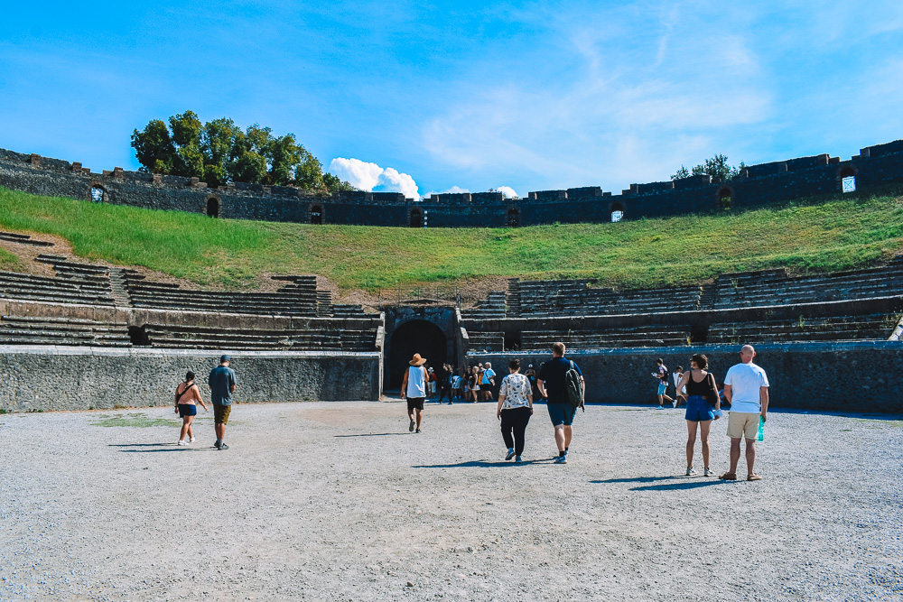 The interior of the Amphitheatre of Pompeii in Italy