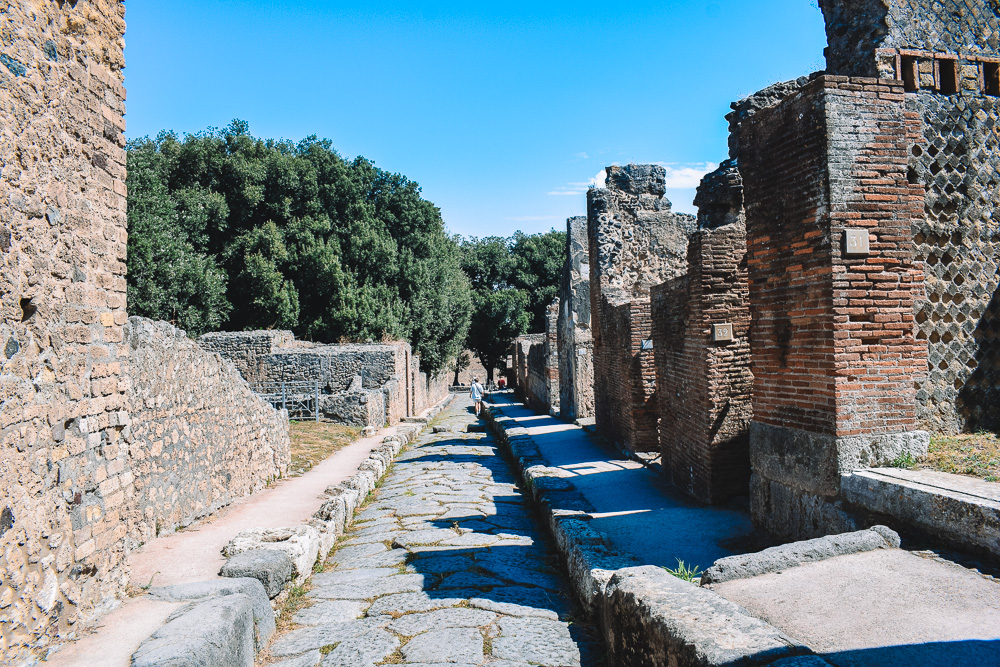 Walking down the ancient streets of Pompeii in Italy