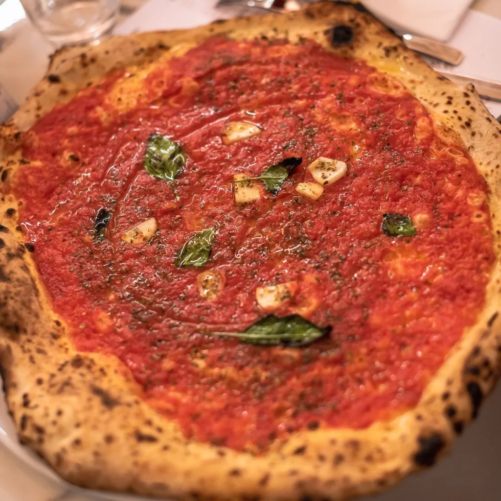 Pizza Marinara viewed from above