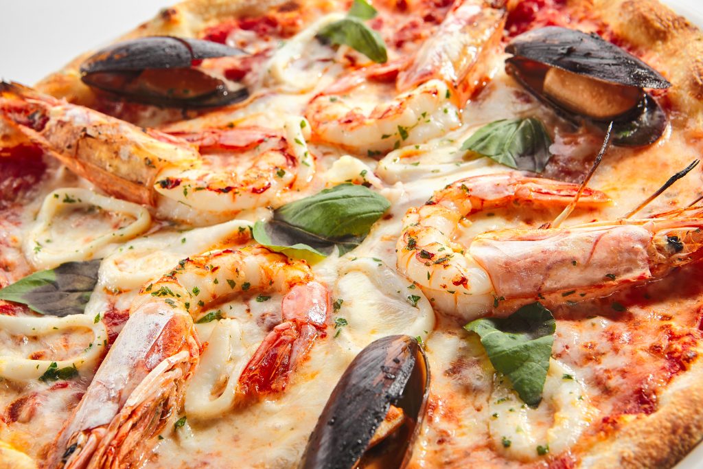 Close-up of a Frutti di Mare Italian pizza