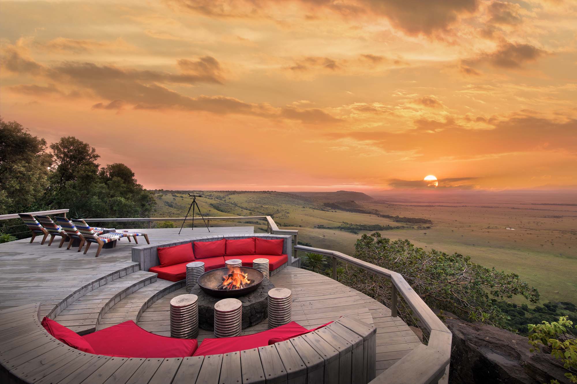 View over the Masai Mara from the balcony at Angama Mara