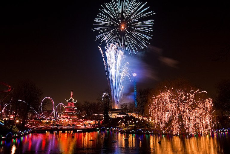 The weekly firework display in summer is a highlight at Tivoli Gardens in Copenhagen