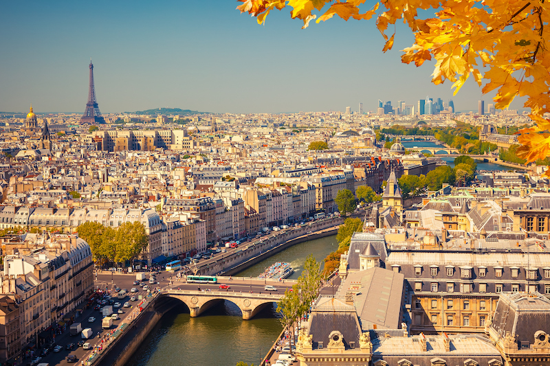 Aerial view of Paris in autumn