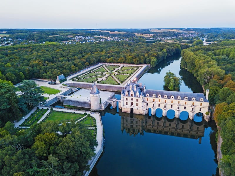 Chenonceau Chateau seen from a hot air balloon