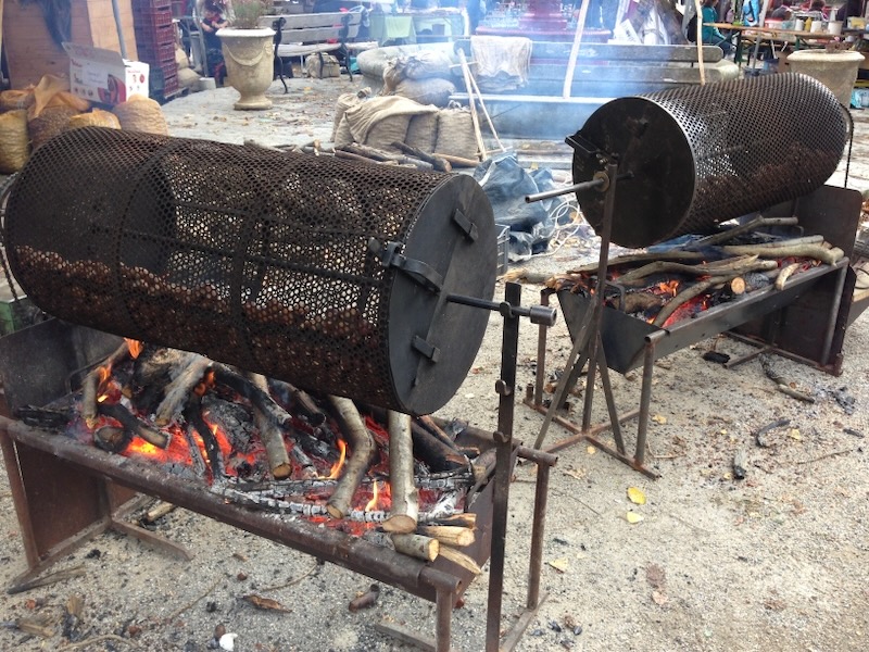 Roasting chestnuts in autumn in the Ardeche