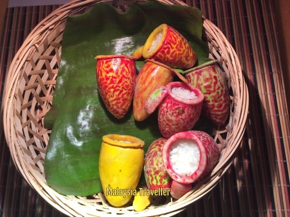 Glutinous rice cooked in pitcher plants.