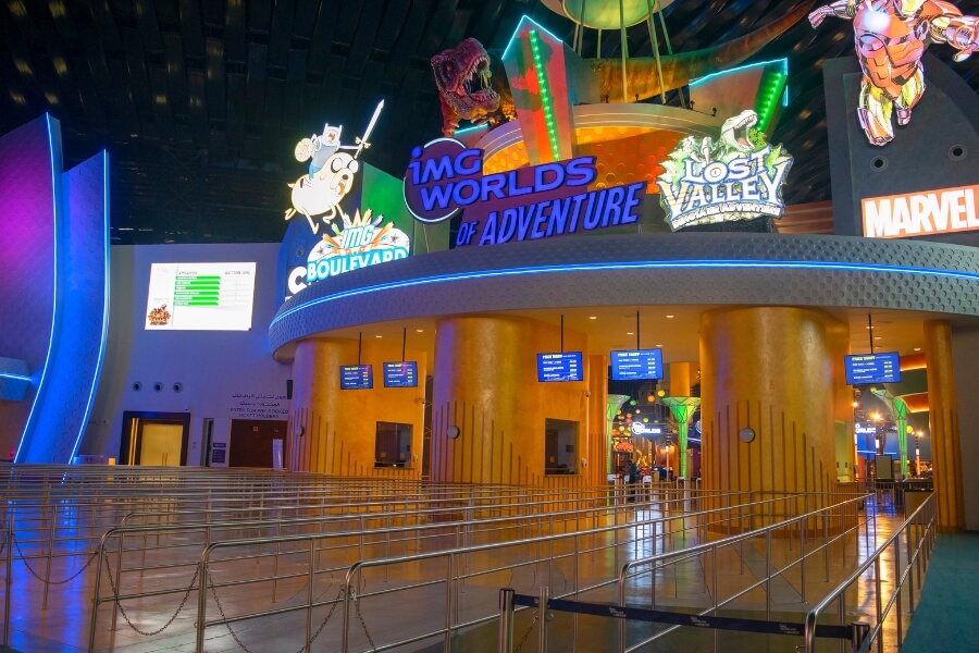 Inside the ticketing entrance to IMG Worlds of Adventure