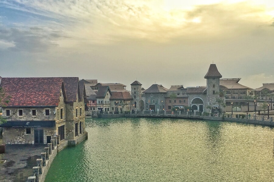 Riverland in Dubai Parks and Resorts, medieval village appearance at this modern theme park