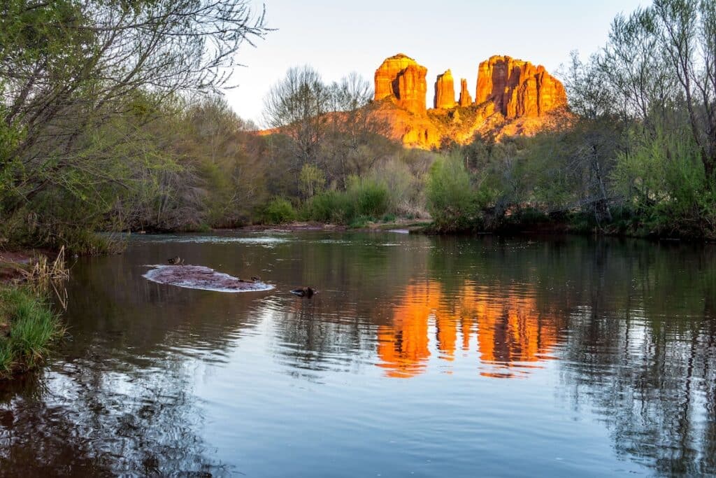 Cathedral Rock in Sedona at sunset from Crescent Moon Picnic Site