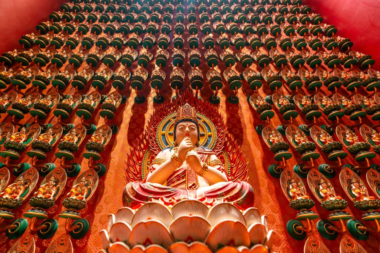 Buddha images at Buddha Tooth Relic Temple at Chinatown in Singapore