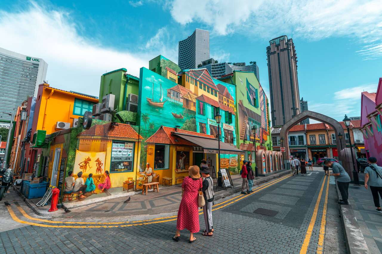 Colorful street around Sultan Mosque at the Arab Street, Singapore