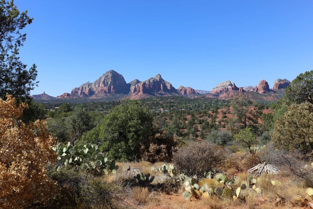 Scenic Sedona landscape with red rock mountains in the distance