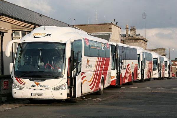 A Bus Eireann bus parked at the company headquarters in Dublin.