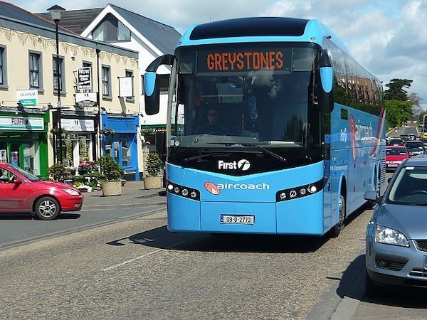 A blue bus, an option for transport from Ireland's airports