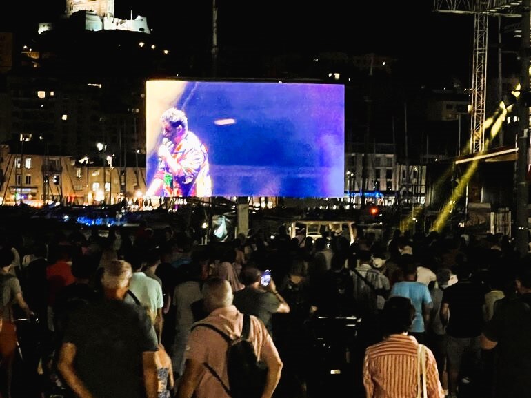 Marseille, France at night — live performances at the port