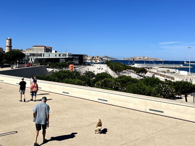 Cantilevered Villa Méditerranée and MuCEM Marseille on the esplanade on the waterfront, France