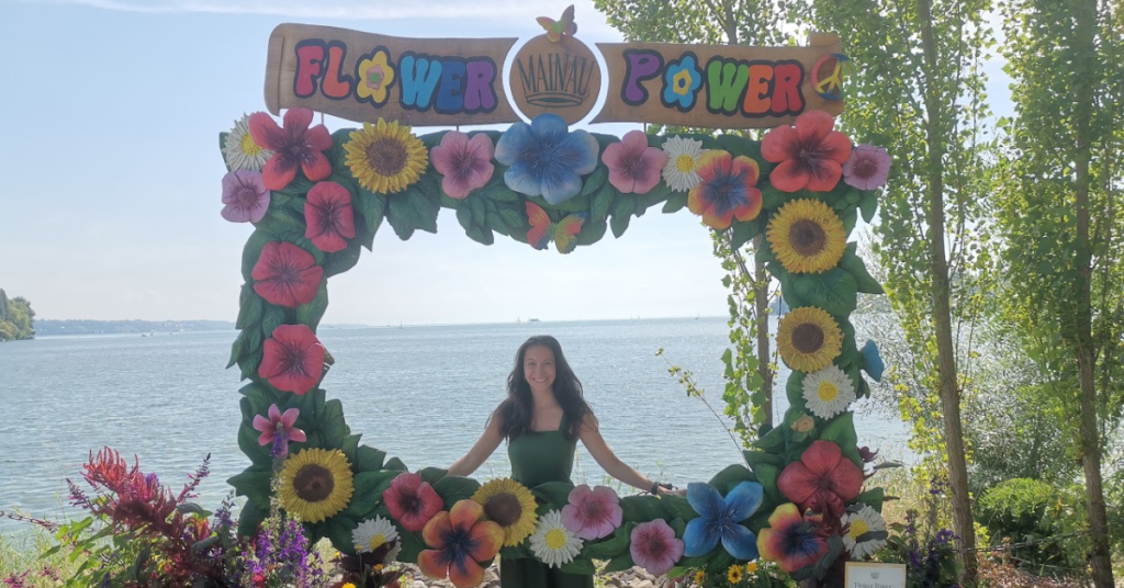 Smiling while visiting Mainau Island in Lake Bodensee.