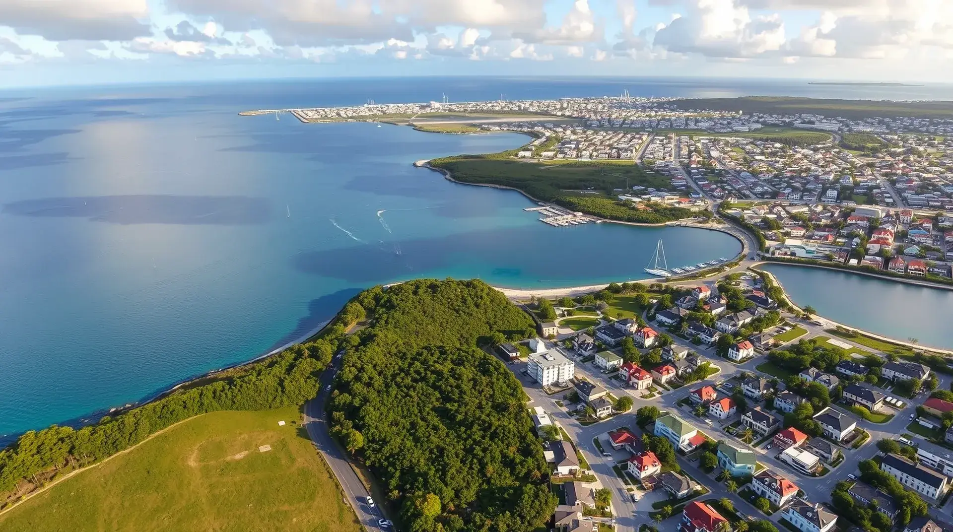 Beautiful Birds Eye Landscape view of a city in Bermuda