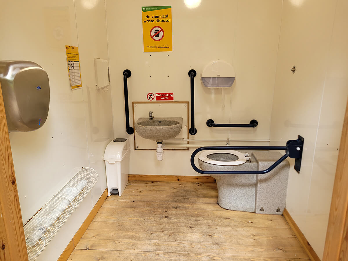 Inside the accessible toilet cubicle at Faskally Woods