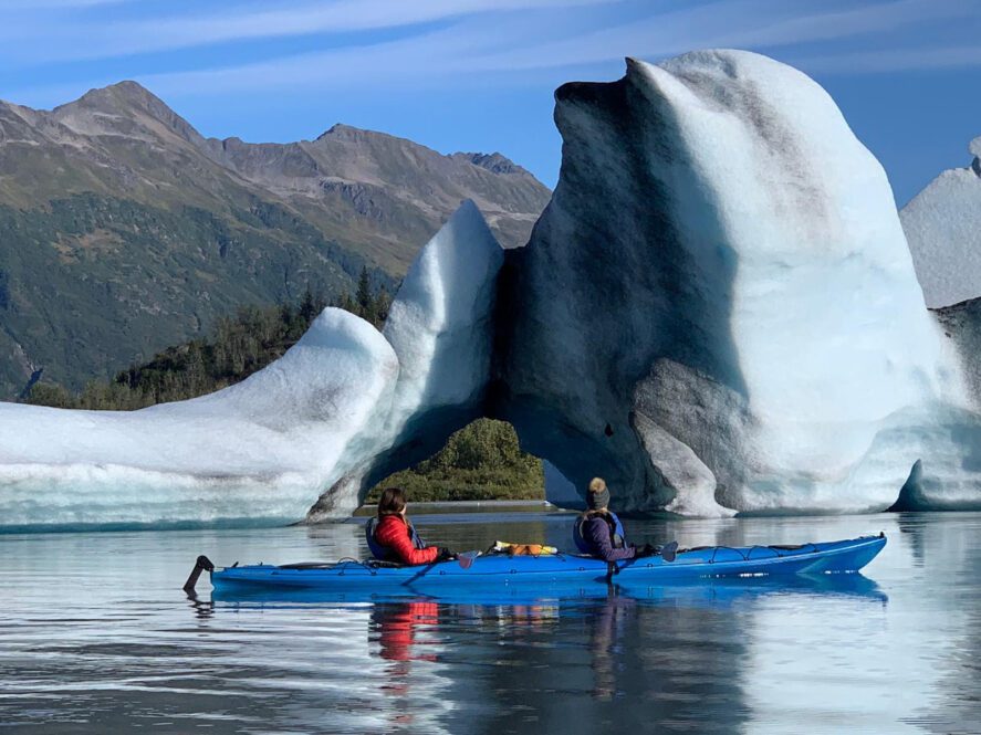 Kayaking near glacier ice on a guided tour from Girdwood