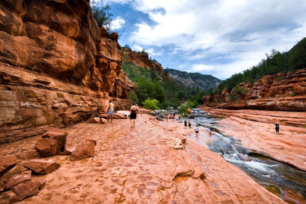 People enjoying a day at Slide Rock State Park in Sedona