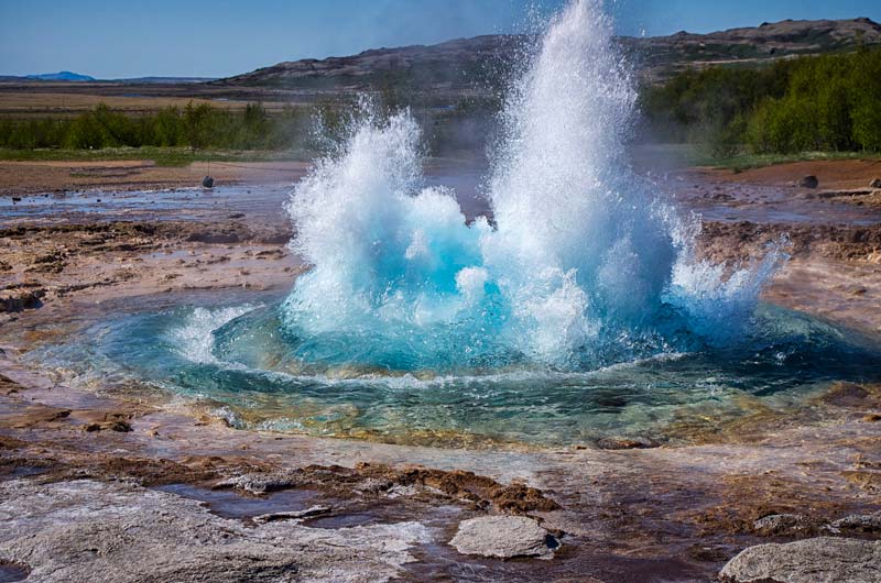 Visiting the Strokkur geyser on the Golden Circle Super Jeep Tour