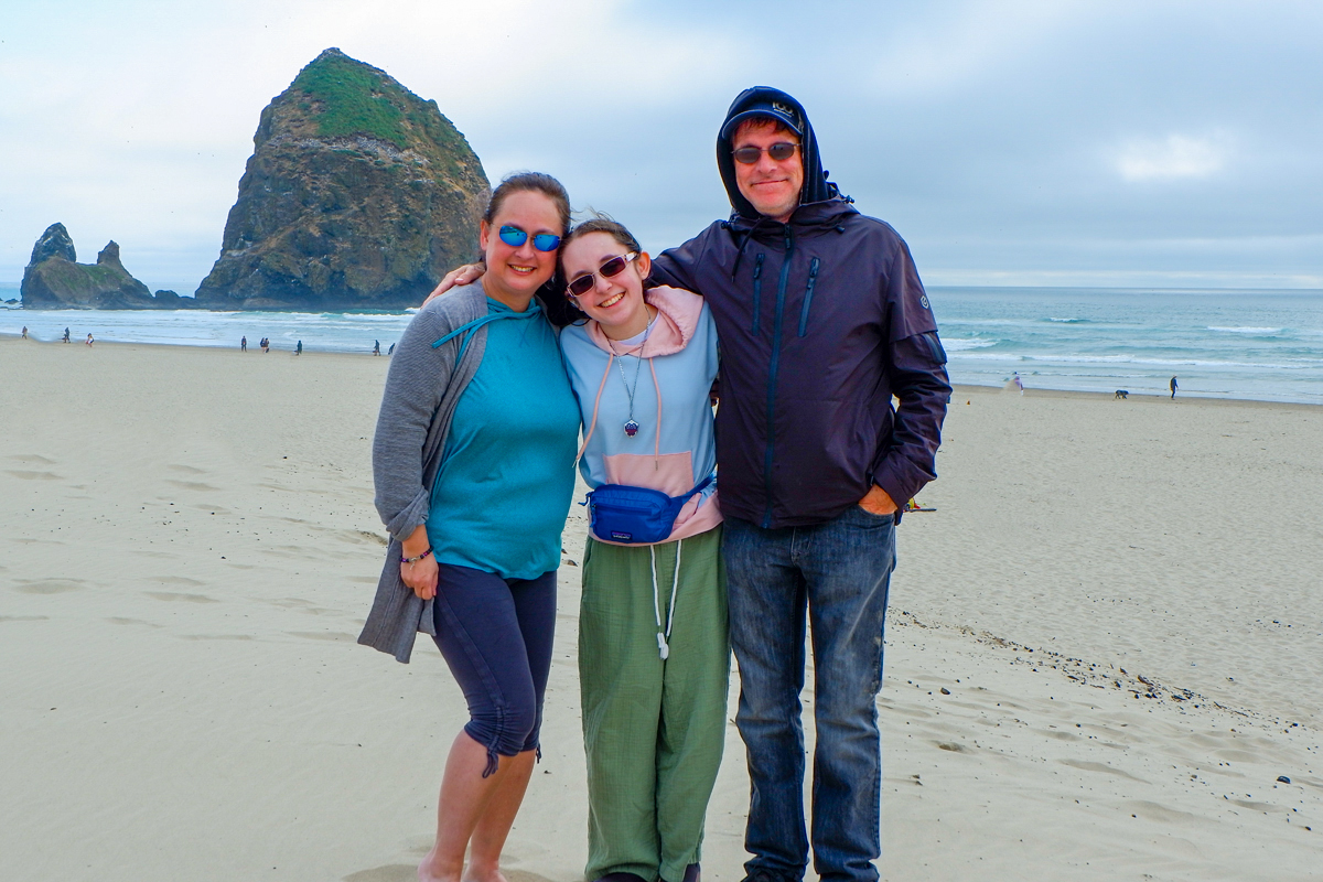 Family in Front of Haystack Rock