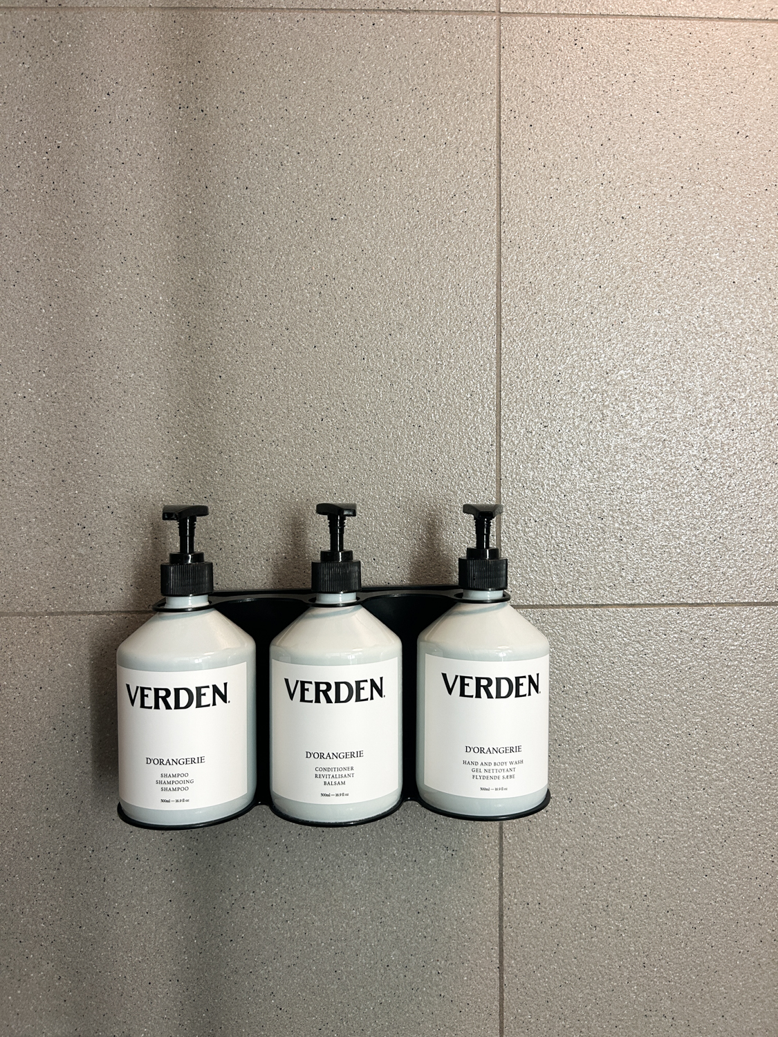 Verden skincare products in shower