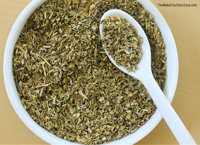 A plate and spoon of homemade Italian Seasoning