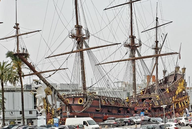 A large ship in a harbor