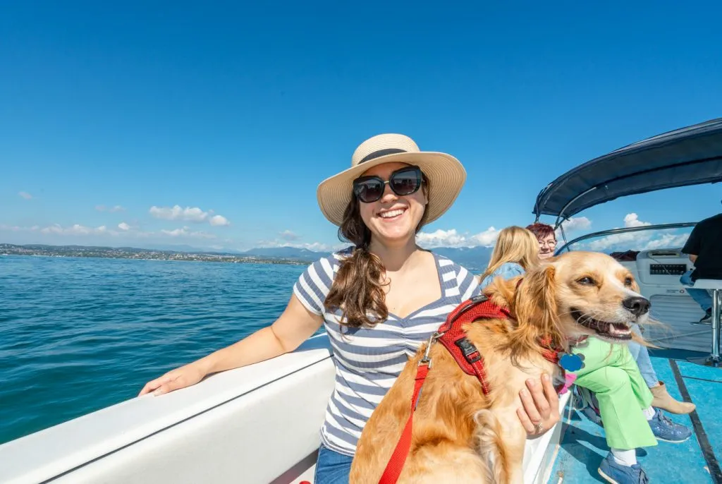 kate storm and ranger storm enjoying a boat ride on lake garda sirmione italy