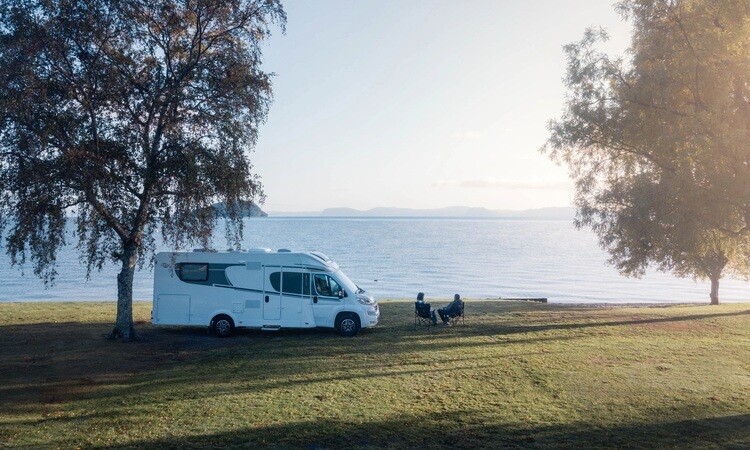 A motorhome parked at Lake Taupo