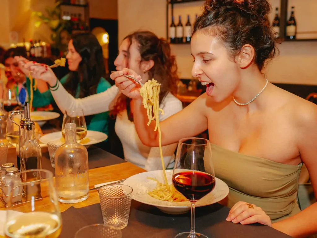 Enjoying a meal at an Italian restaurant