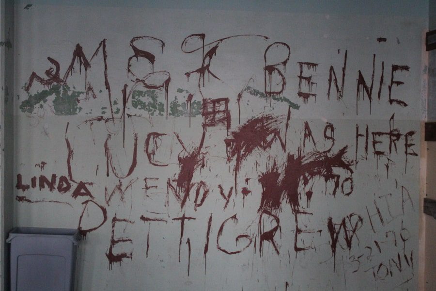 Graffiti on the Alcatraz Chapel walls from the Native American occupation of Alcatraz Island.