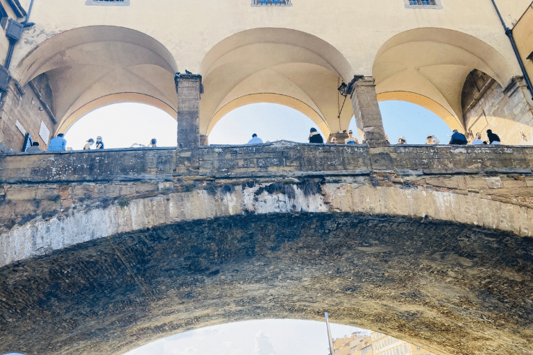 A close-up view of the Ponte Vecchio in Florence.