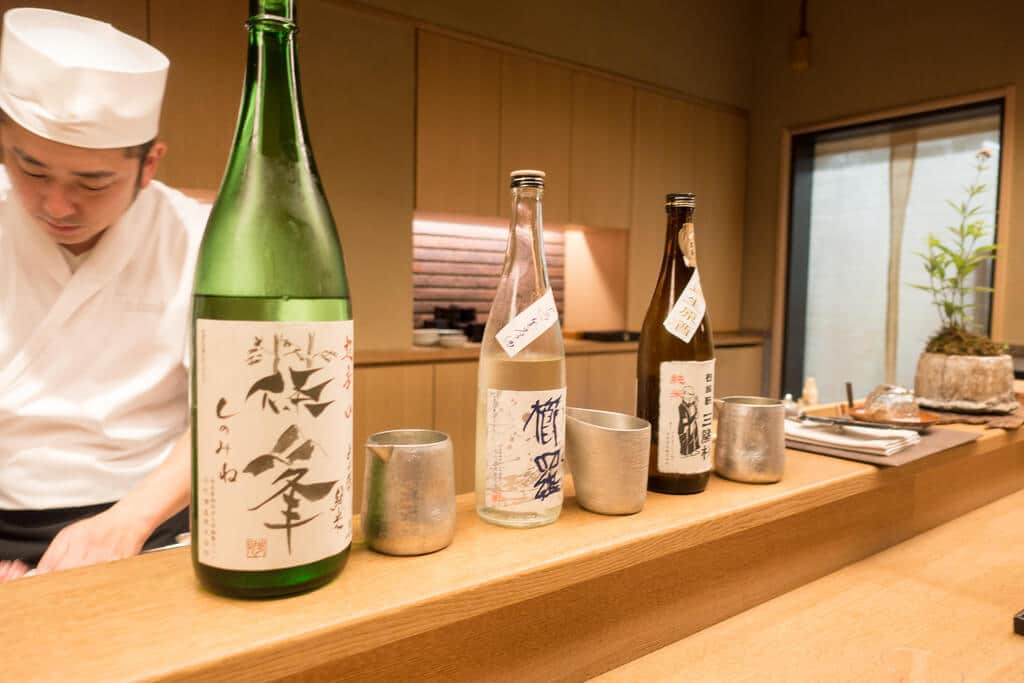 sake presentation at a Japanese restaurant