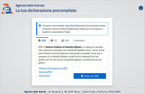 Login using SPID to file income tax returns in Italy