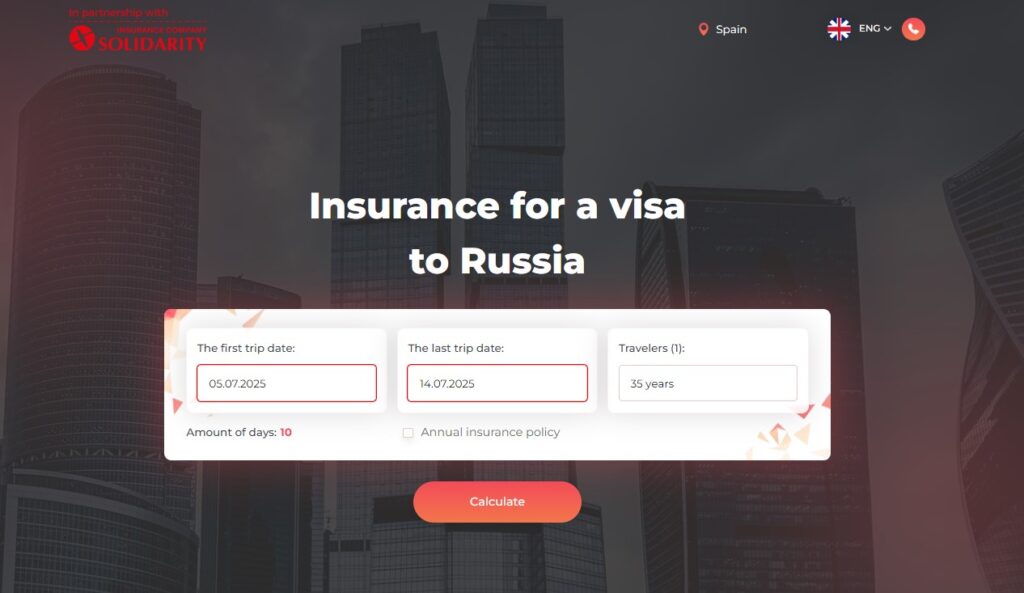 Insurance for a visa to Russia without a Russian card