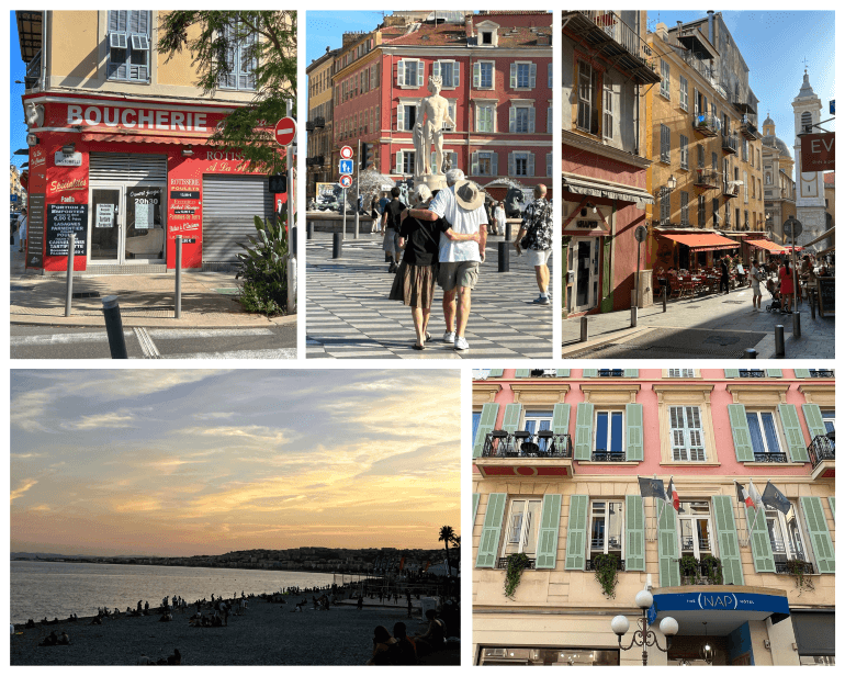 Scenes of Nice, France — beach and old town