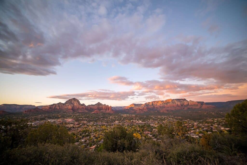 Beautiful views at sunset over Sedona landscape from Airport Lookout