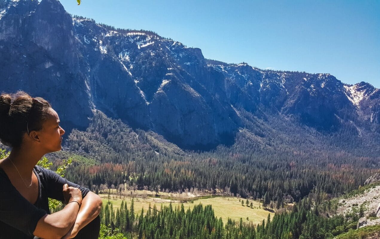 female hiker enjoying the view in Yosemite